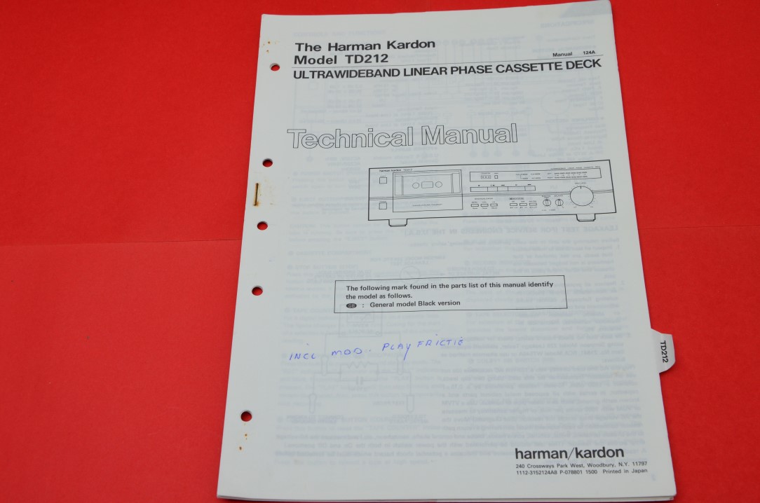 Harman Kardon TD212 Cassette Deck Service Manual