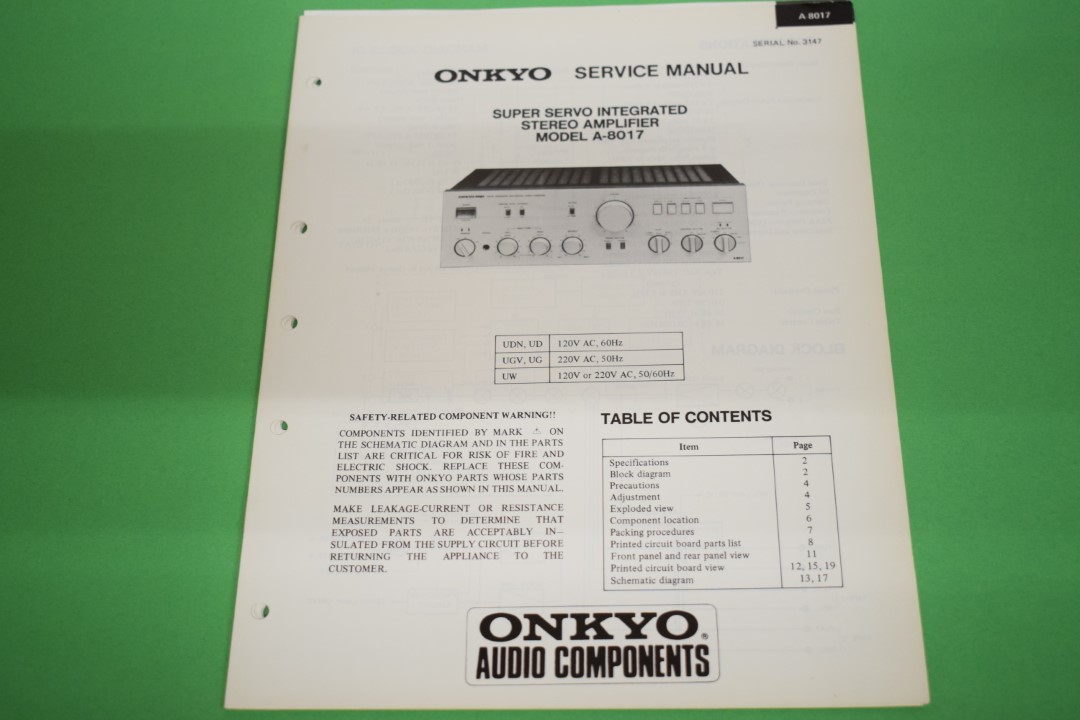 Onkyo A-8017 Stereo Amplifier Service Manual