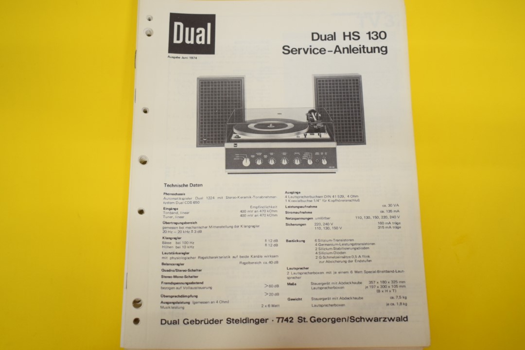 Dual HS 130 Turntable / Amplifier / Speaker Service Manual