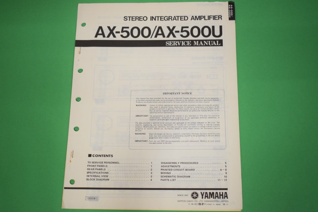 Yamaha AX-500 & AX-500U Stereo Amplifier Service Manual