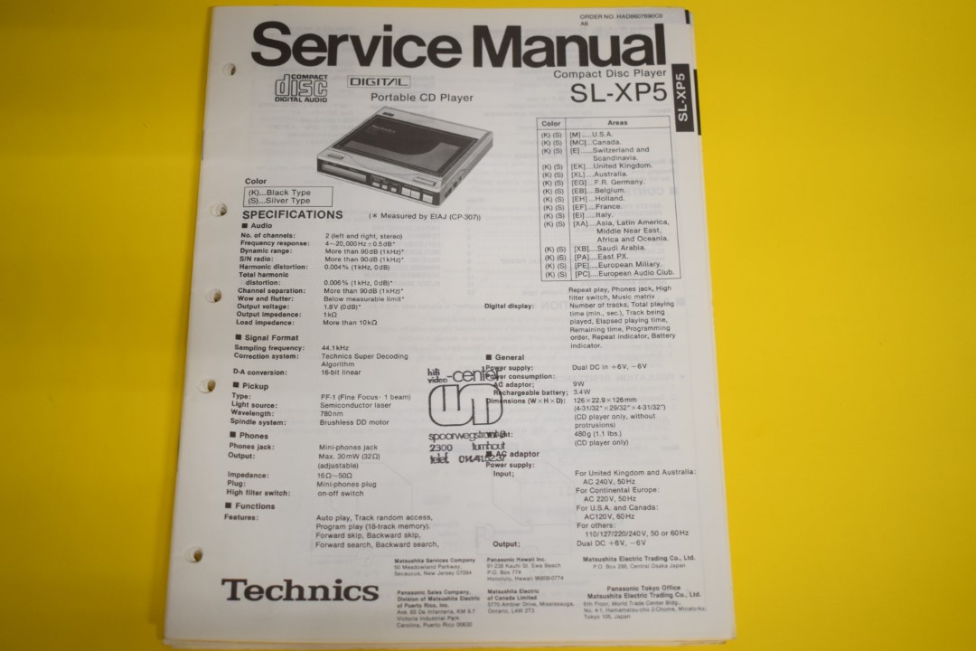 Technics SL-XP5 Portable CD-Player Service Manual