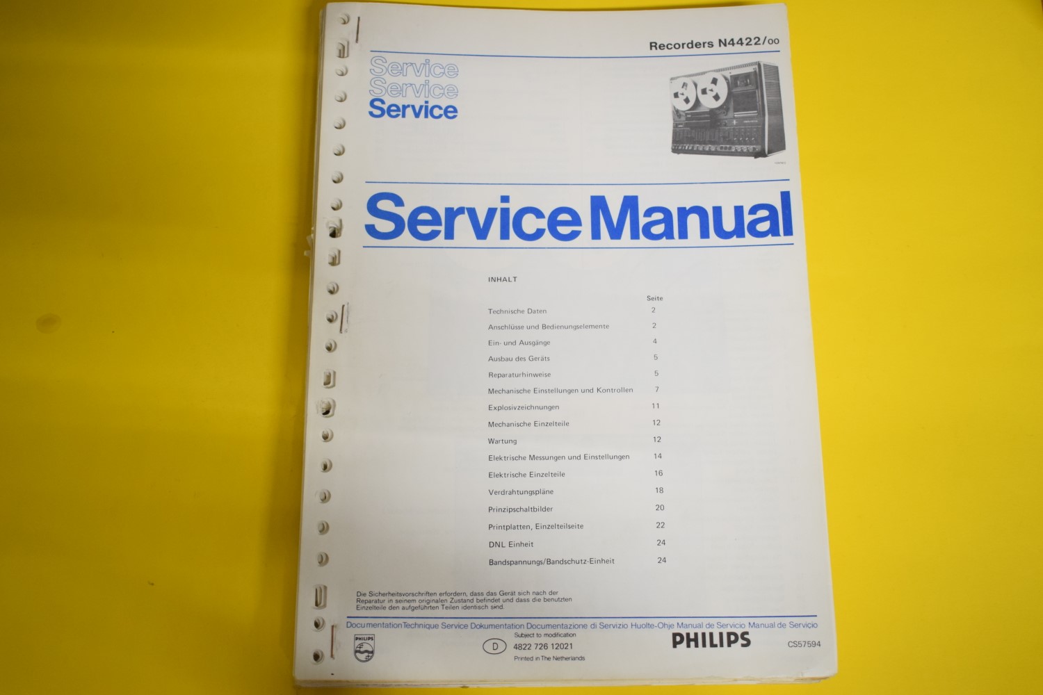 Philips N4422 Tape Recorder Service Manual – German