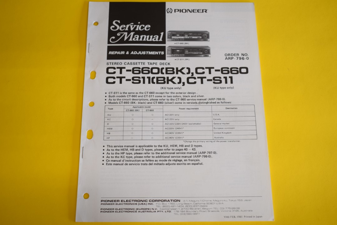 Pioneer CT-660(BK) / CT-S11(BK) cassettedeck Service Manual