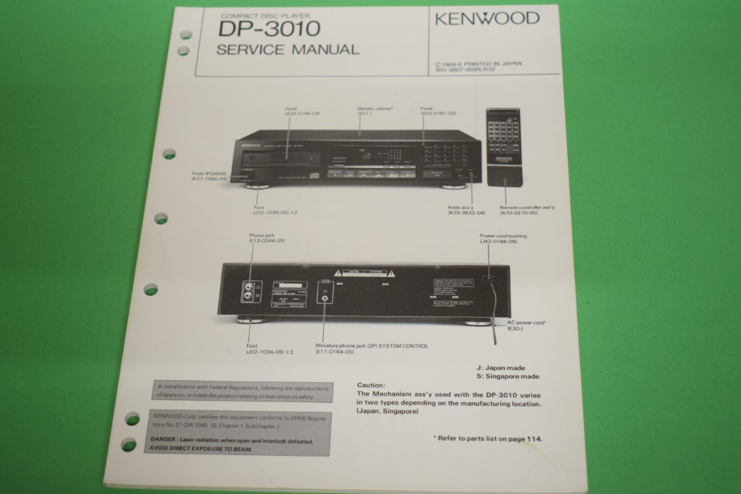 Kenwood DP-3010 CD-Player Service Manual