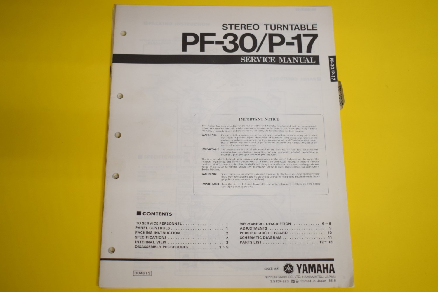 Yamaha PF-30/P-17 Turntable Service Manual