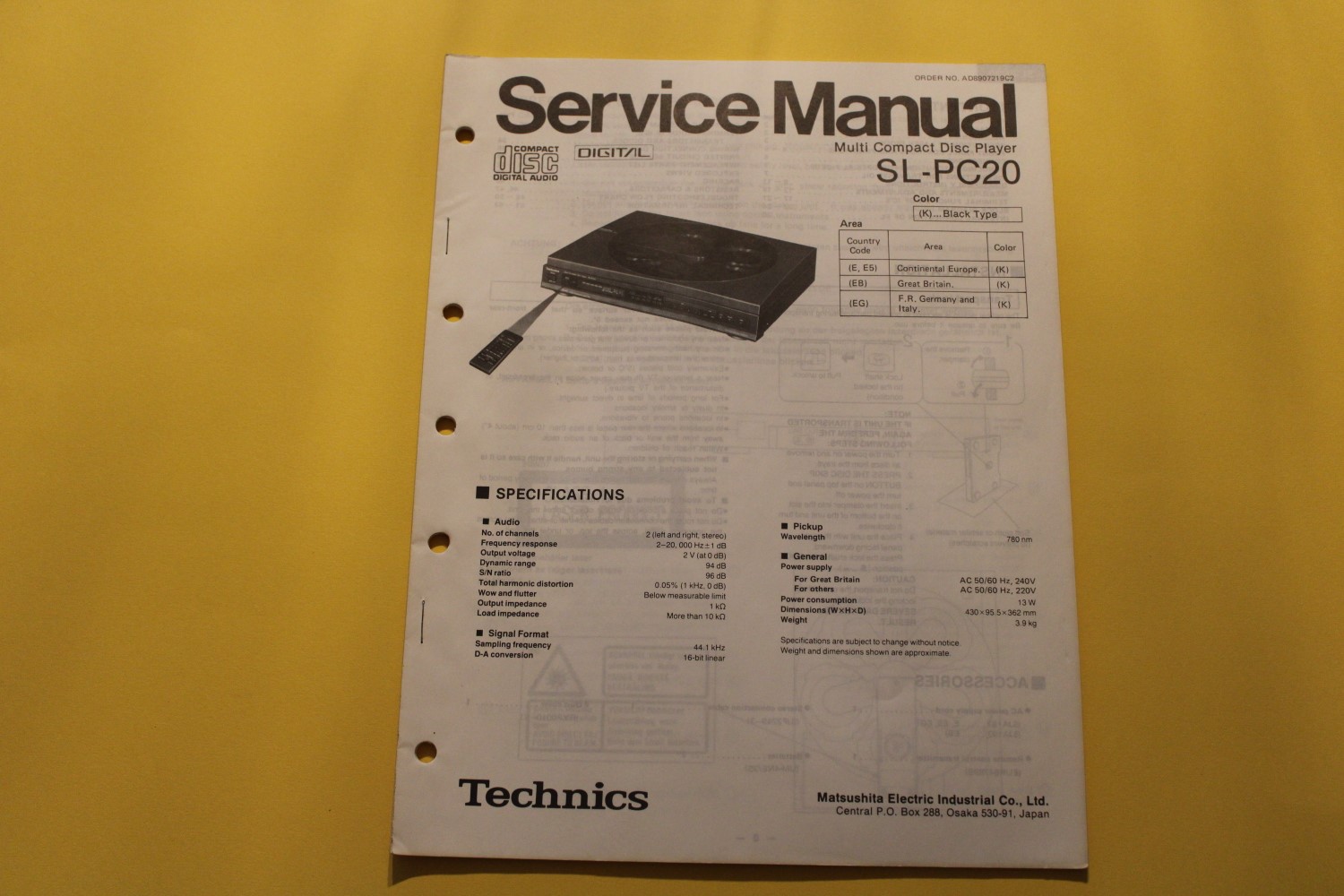 Technics SL-PC20 CD-Player Service Manual