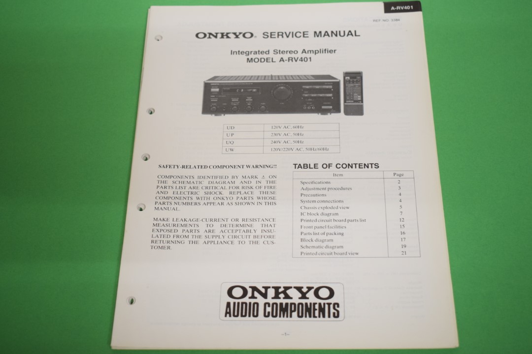 Onkyo A-RV401 Stereo Amplifier Service Manual