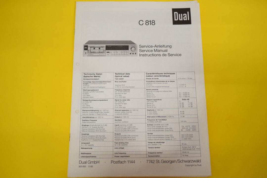Dual C 818 cassettedeck Service Manual