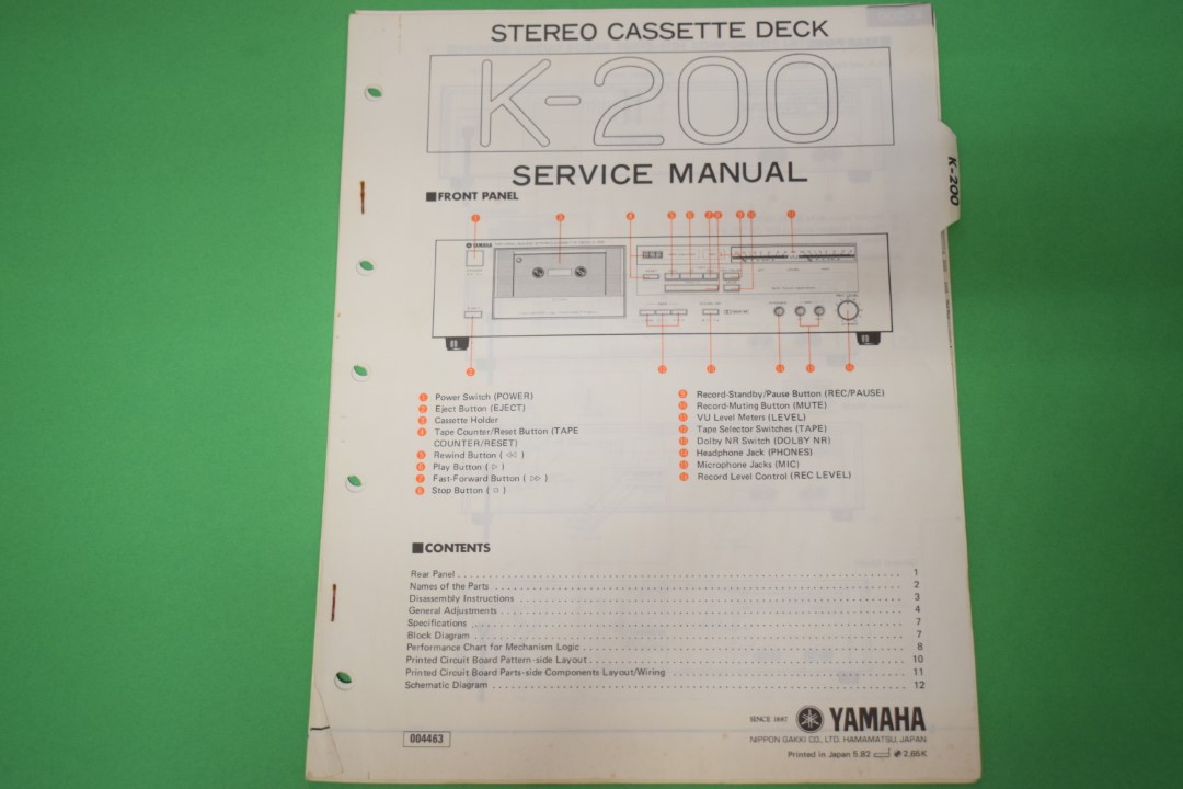 Yamaha K-200 Cassette Deck Service Manual