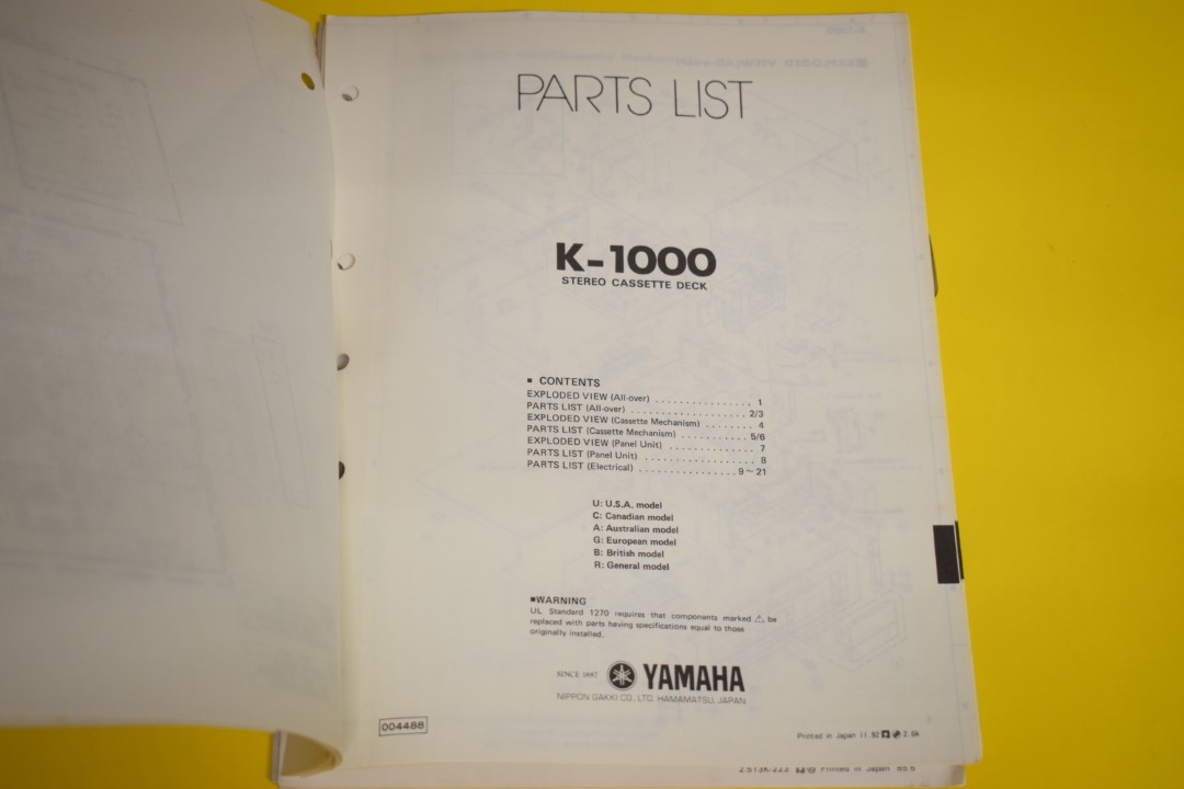 Yamaha K-1000 cassettedeck Service Manual
