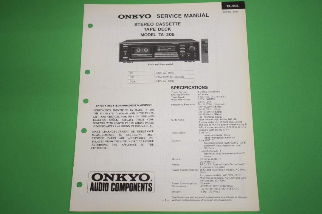 Onkyo TA-205 Cassette Deck Service Manual
