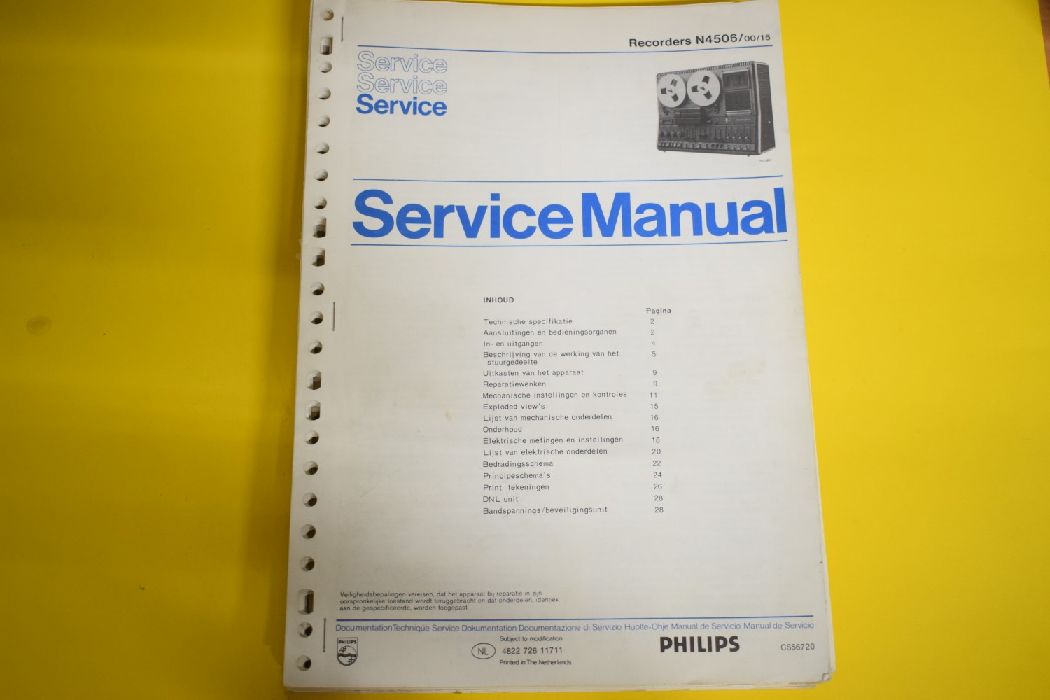 Philips N4506 Tape Recorder Service Manual – Dutch