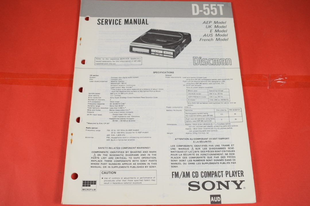 Sony D-55T Discman CD-Player Service Manual