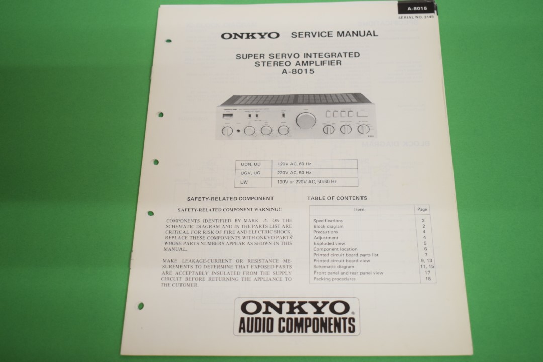 Onkyo A-8015 Stereo Amplifier Service Manual