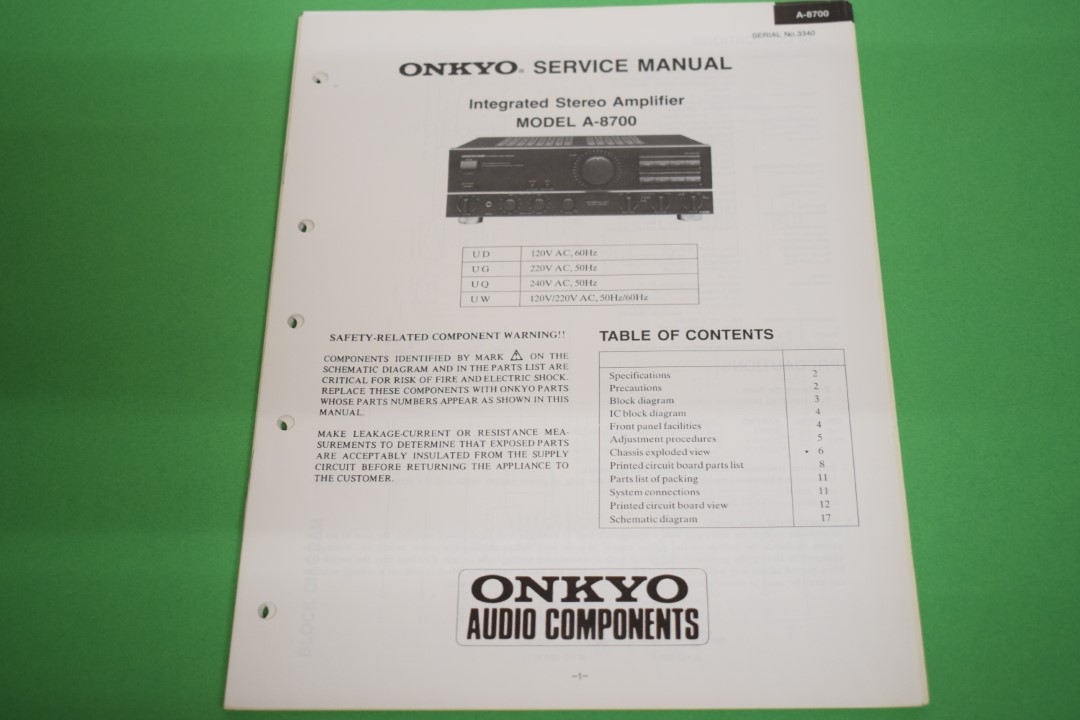 Onkyo A-8700 Stereo Amplifier Service Manual